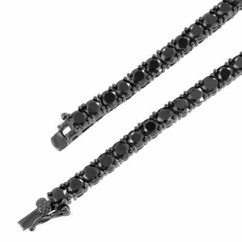 Black Diamond Tennis Necklace In Black Gold Plated 20″in Chain AAA Certified