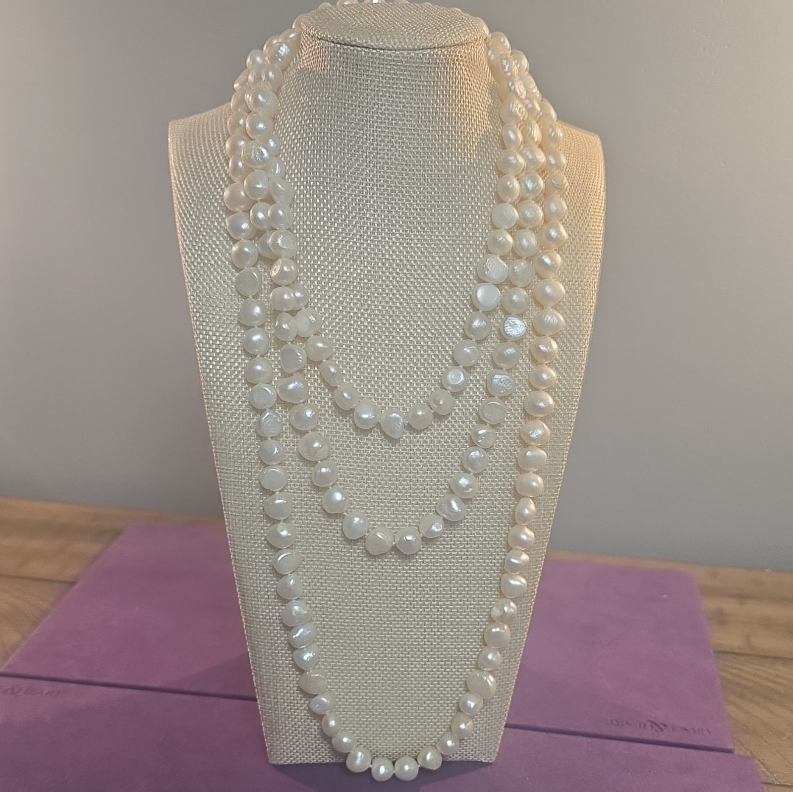 BEAUTIFUL 36 IN. AAA CULTURED PEARL NECKLACE 7.5-8MM PEARLS ENDLESS STRAND/BOX