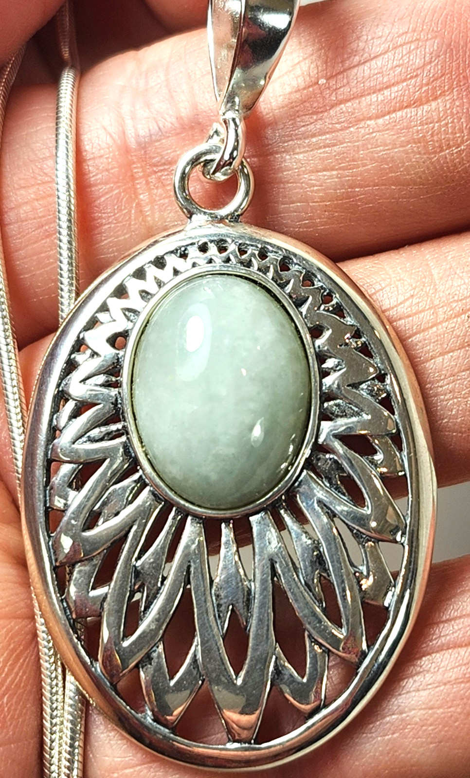 Natural Untreated Artisan Burmese Myanmar Jadeite Sterling Pendant 8016A