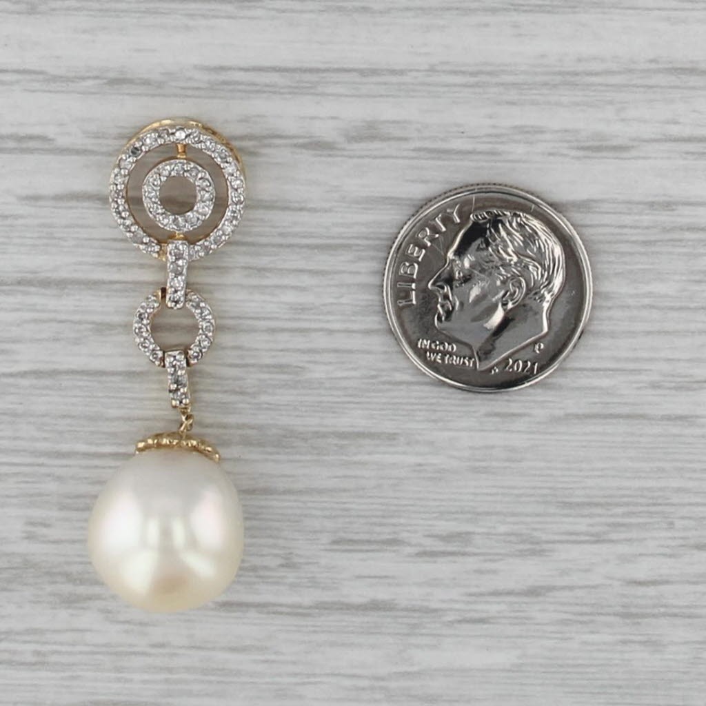 Cultured Pearl 0.17ctw Diamond Drop Pendant 14k Yellow Gold