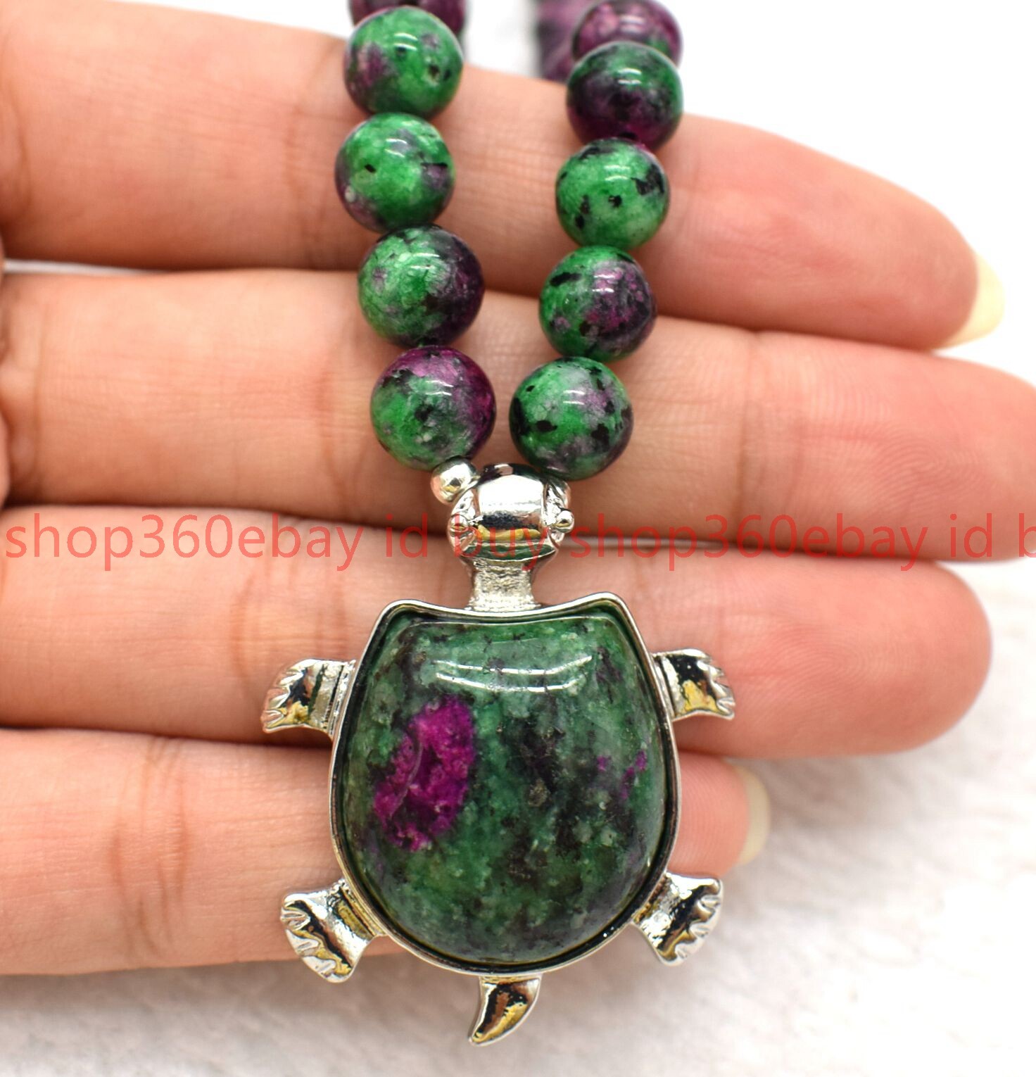 Natural 6/8/10mm Red Green Zoisite Round Gemstone Beads Pendant Necklace 16-28in