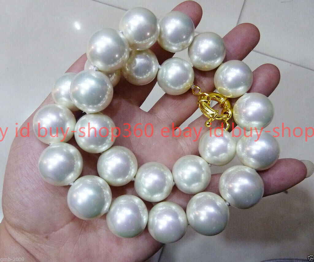 Huge 16mm White South Sea Shell Pearl Beads Necklace is Shell Pearl Not Pearl