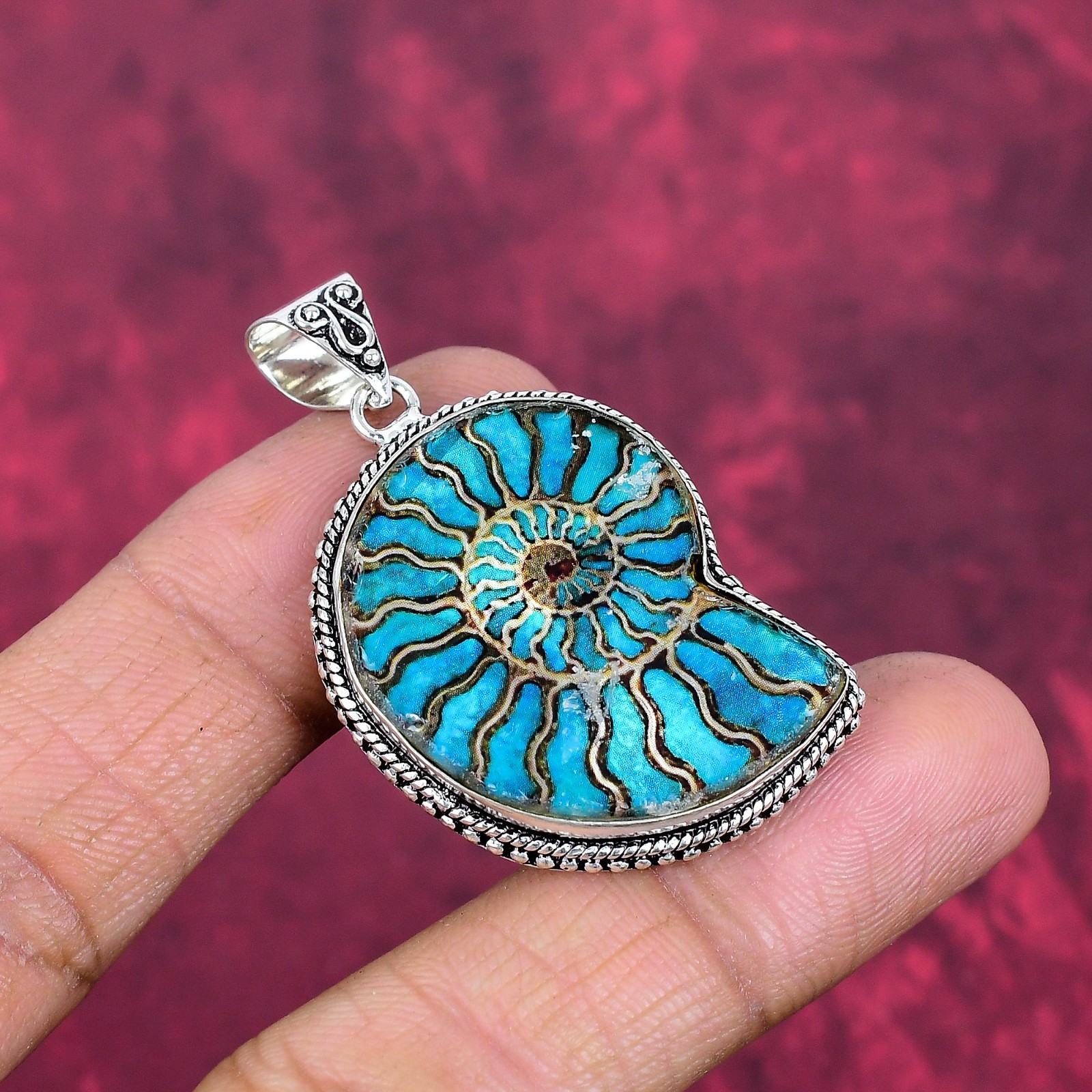 Ammonite Fossil Gemstone Handmade 925 Silver Jewelry Pendant Gifts For Love