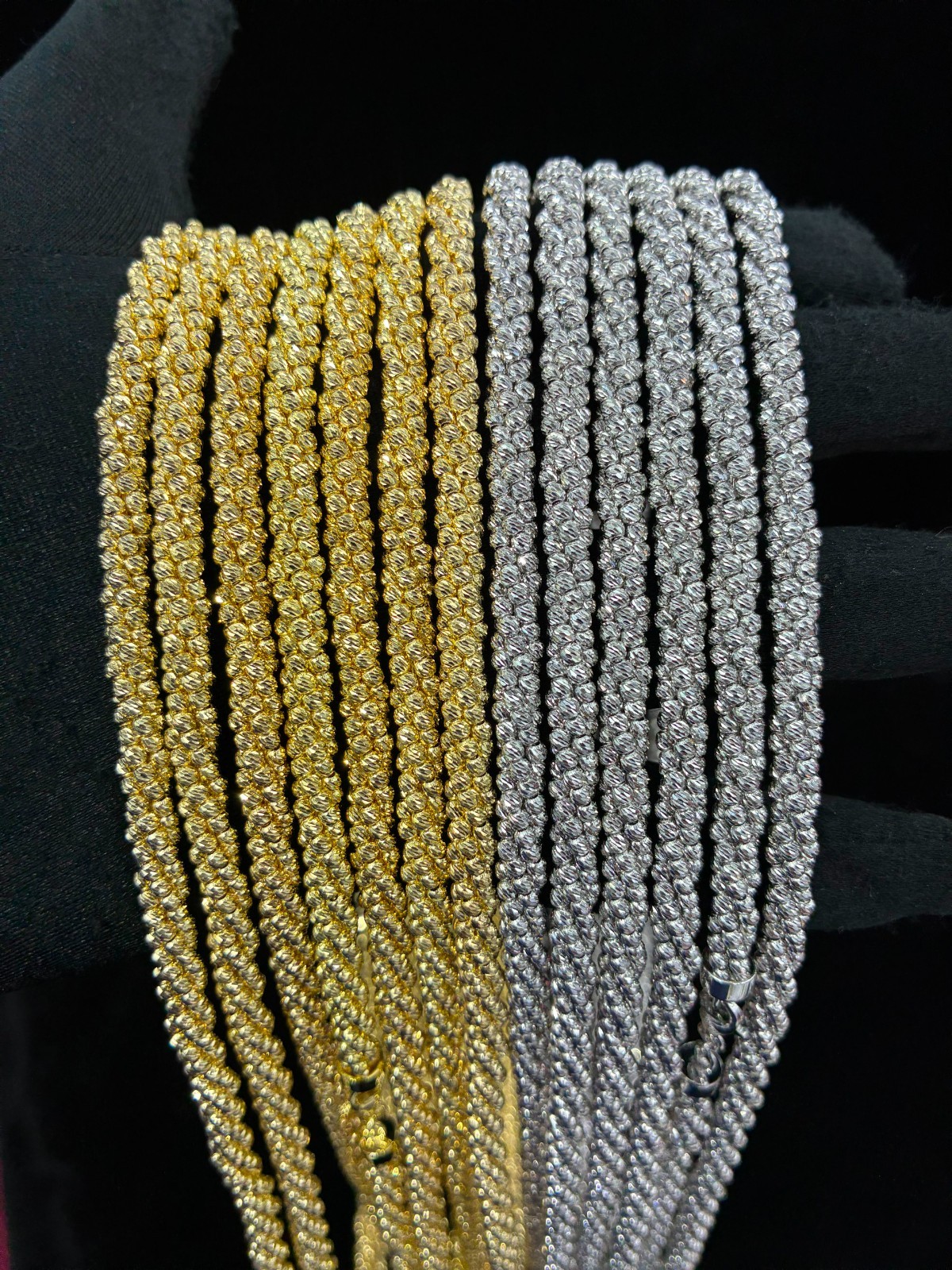 925 Sterling Silver Twisted Moon Cut Chain Necklace Bracelet Rhodium Gold Rose