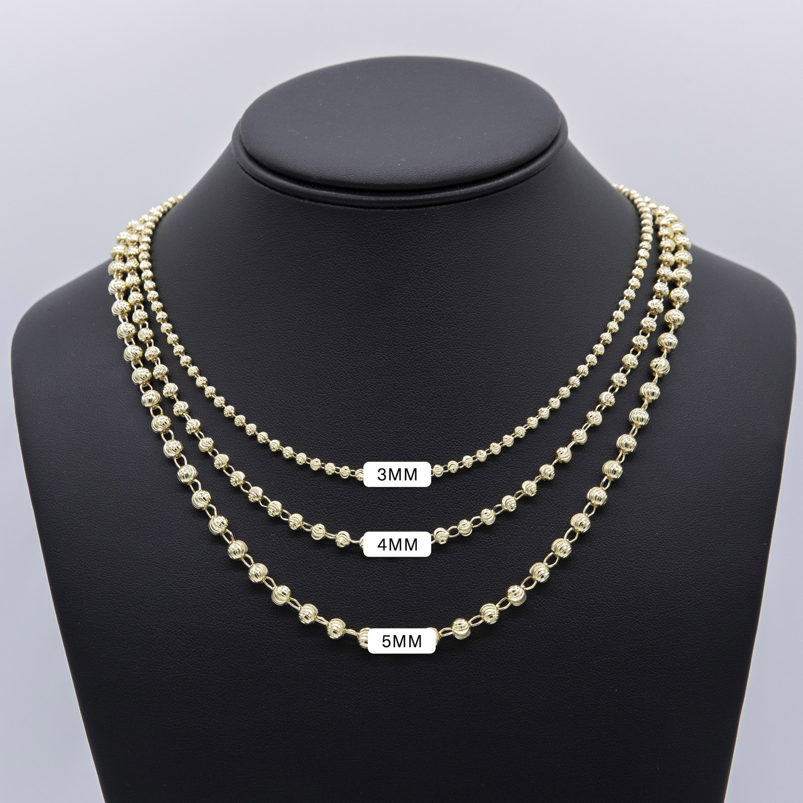 Moon Cut Ball Bead Chain Necklace Real 10K Yellow Gold