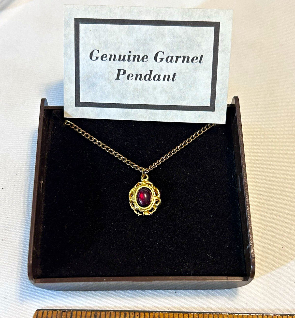 Genuine Oval Red Garnet Bezel Pendant Necklace 14k Yellow Gold Plated Cable
