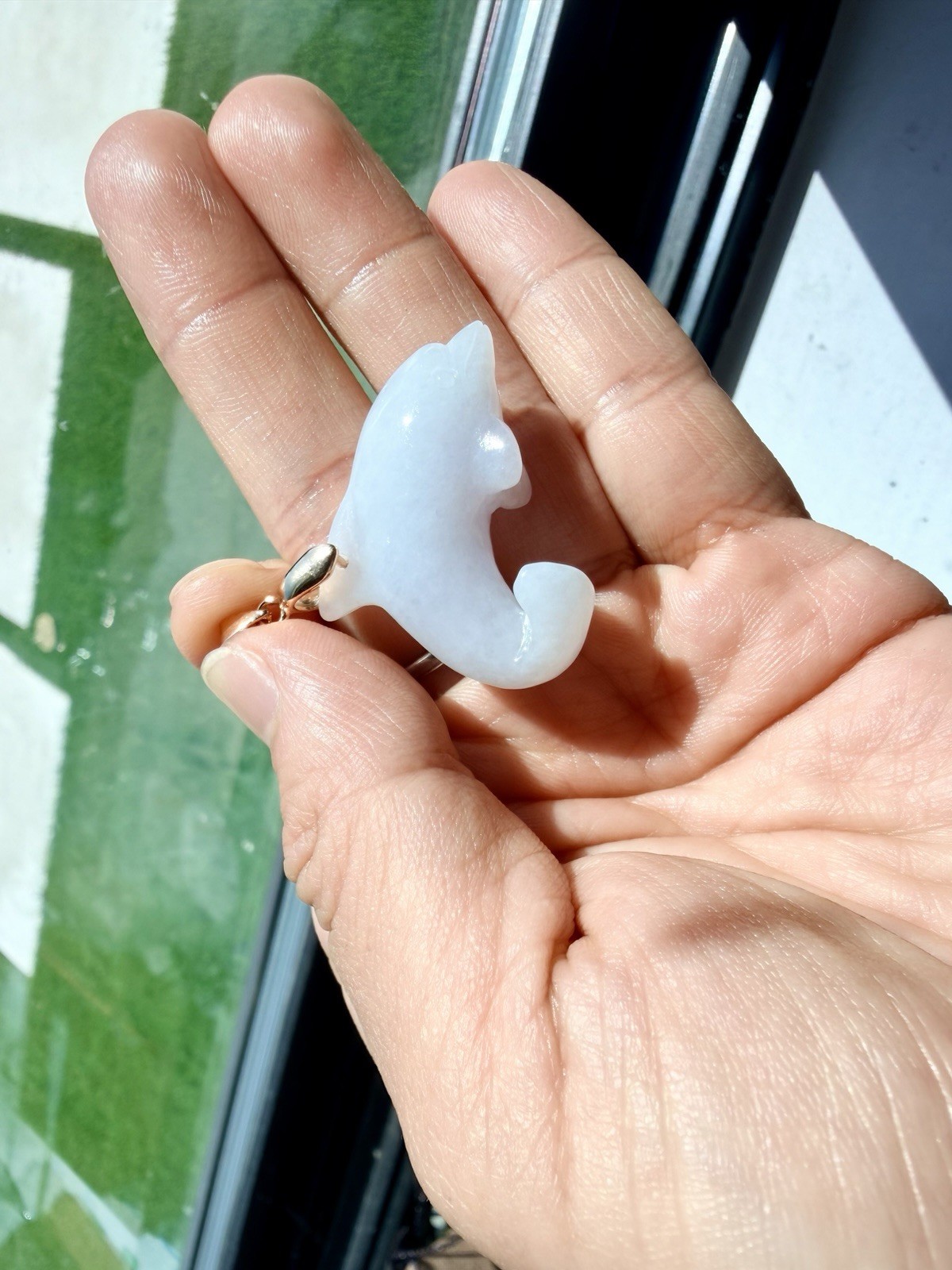 Burma jadeite pendant Dolphin Light purple /white Type A Burmese jade
