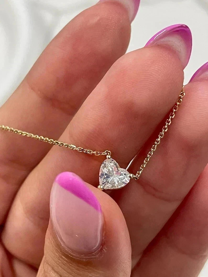1Ct Heart Lab Created Diamond Solitaire 14K Yellow Gold Plated Pendant Necklace