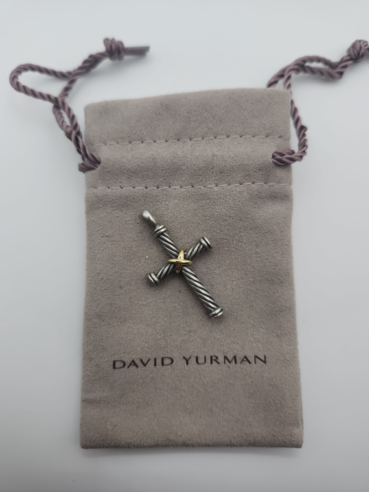 David Yurman 18k & Sterling Cable Cross 1 1/2 inch