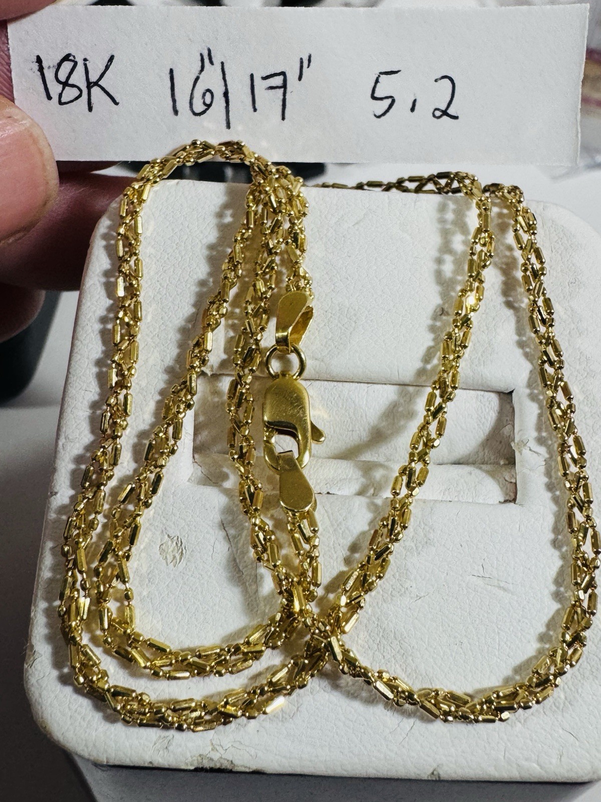SOLID 18K 750 Gold Beads Chain Necklace 16”/16.5” Long 5.2g 2.5mm Choker WOMENS