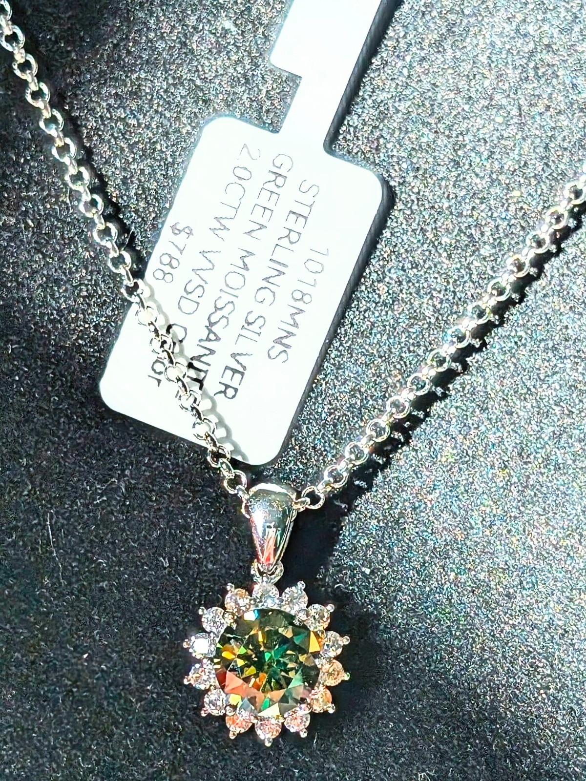 2ct vvs color D green moissanite GRA Certified sterling silver necklace