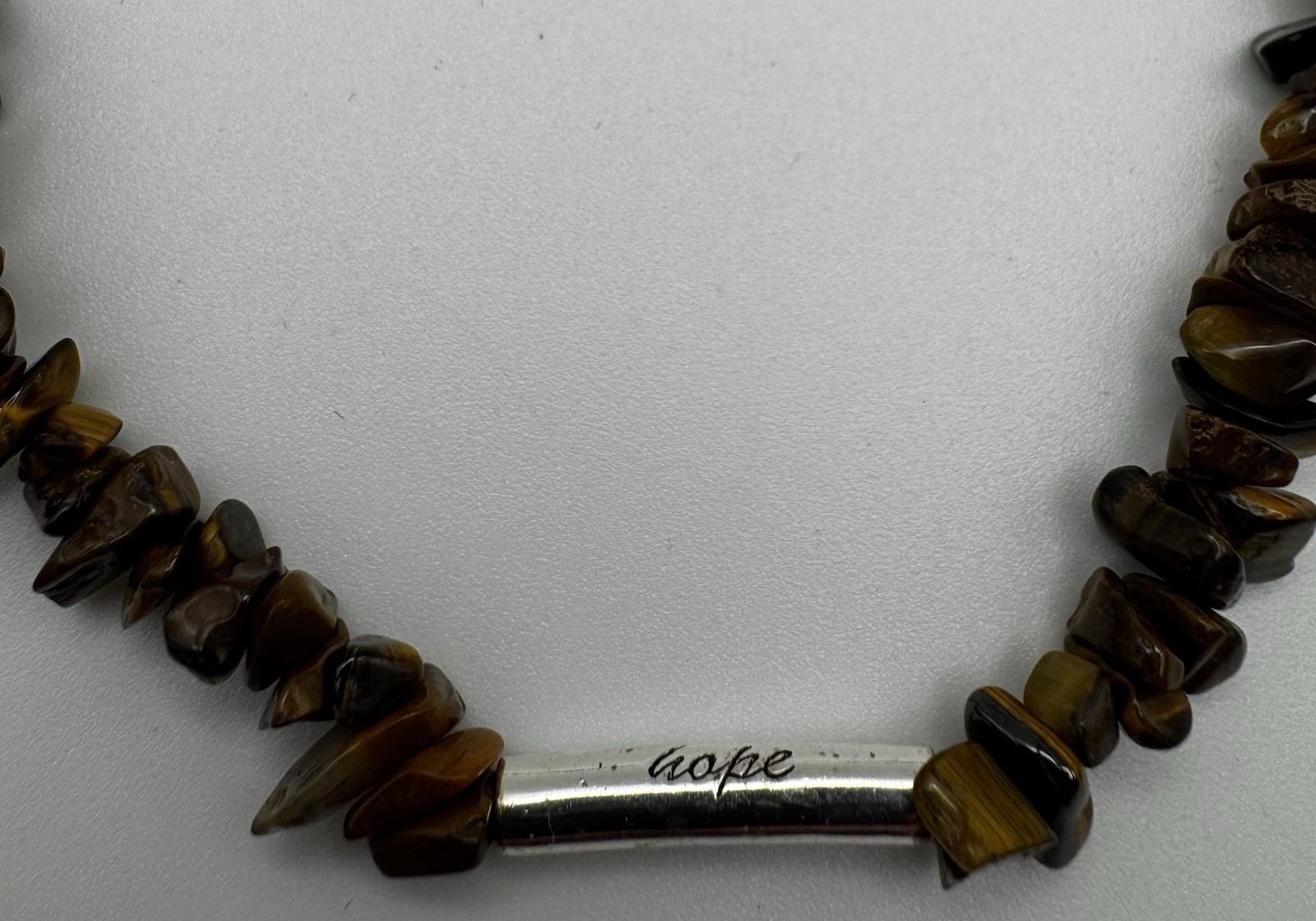 Marsala Manufacturing Tiger’s Eye Beaded Sterling Silver 925 Hope Necklace 16″