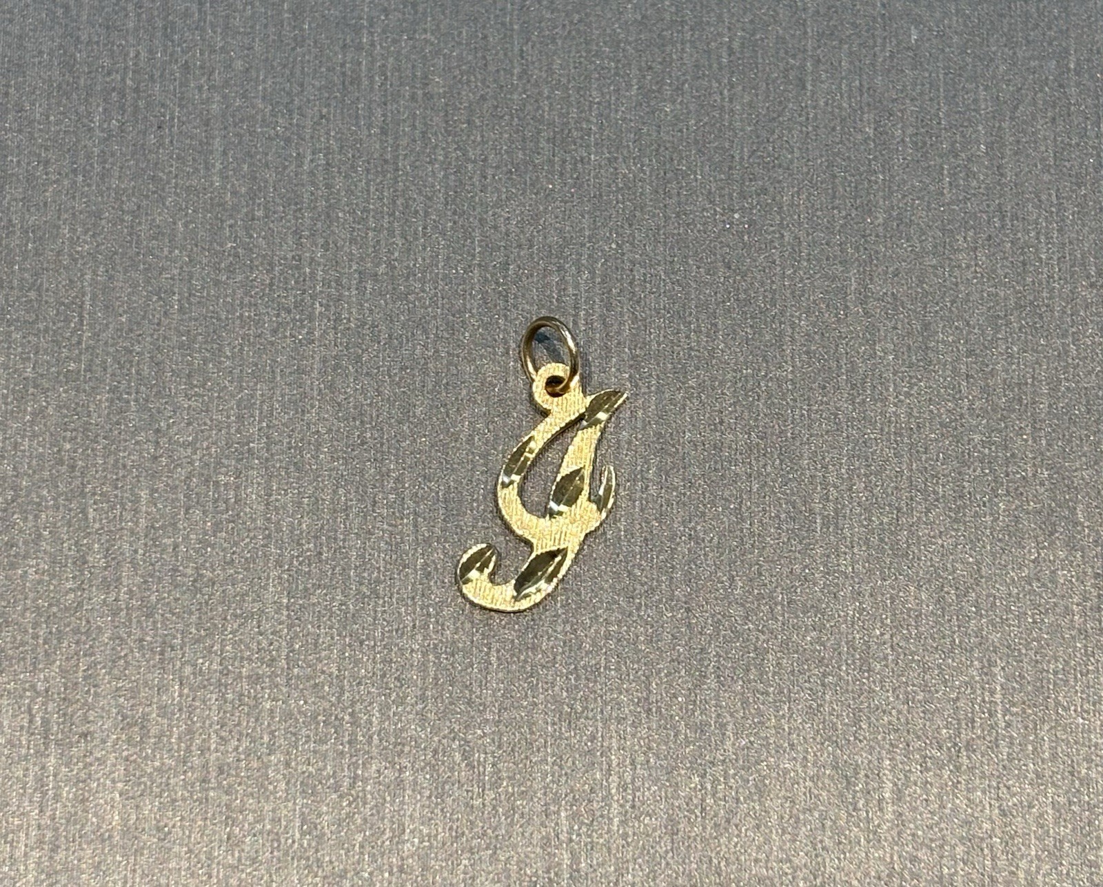 14K Solid Yellow Gold Script Letter J Initial Pendant Diamond Cut Charm 0.5g