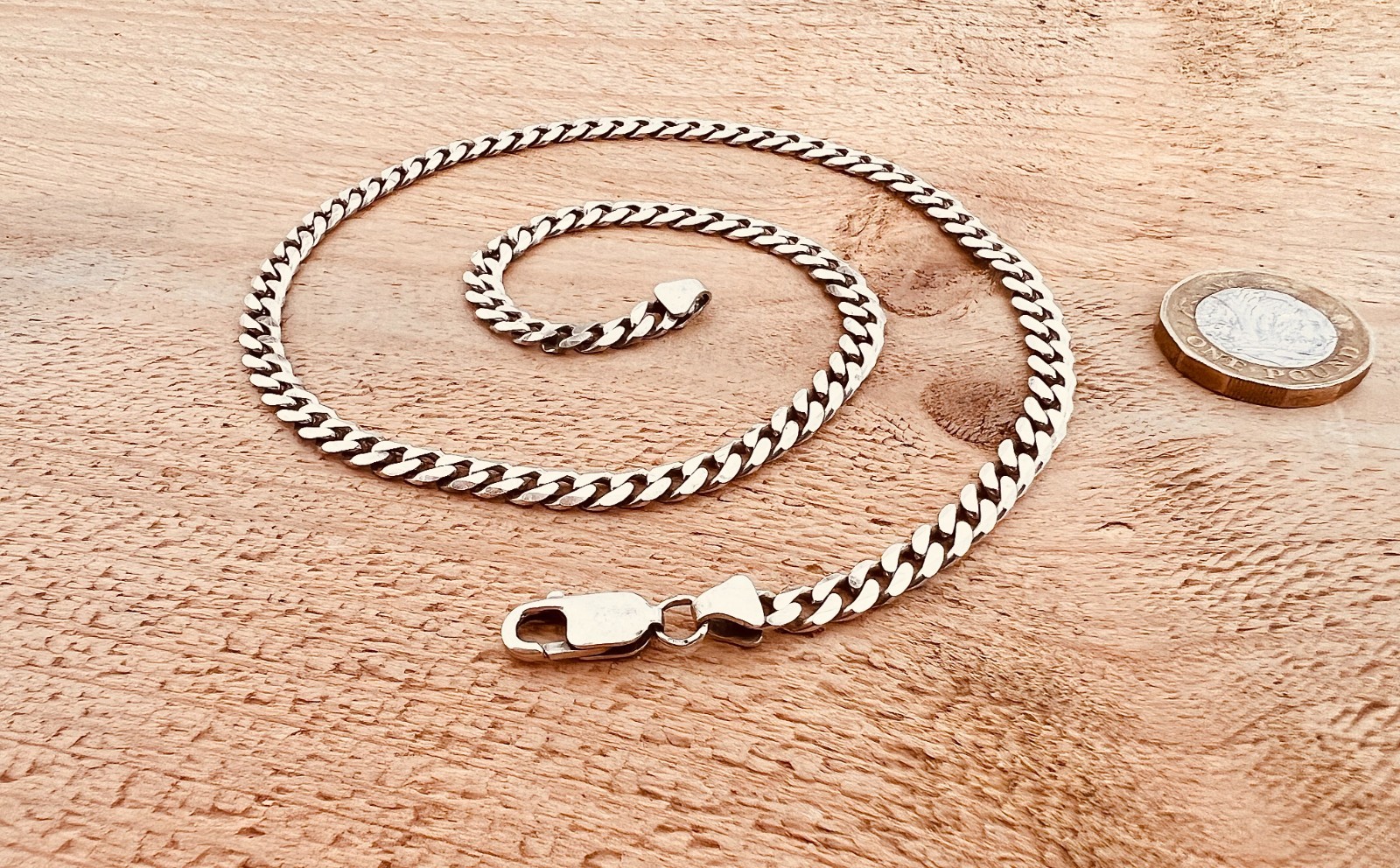 Solid Sterling Silver 18″ Curb Chain Necklace (25 Grams) Excellent Condition 5mm