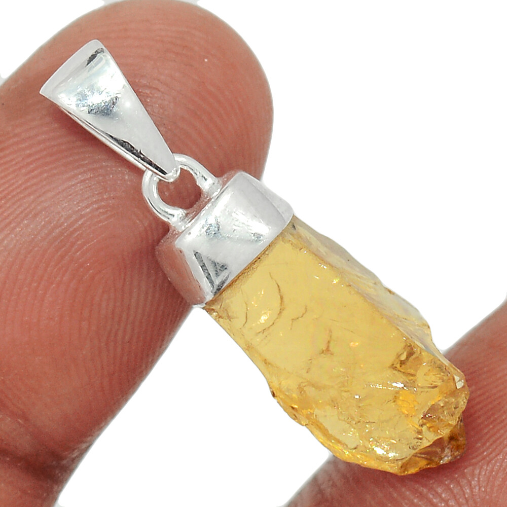 Natural Citrine Rough – Brazil 925 Sterling Silver Pendant AW3 CP38825