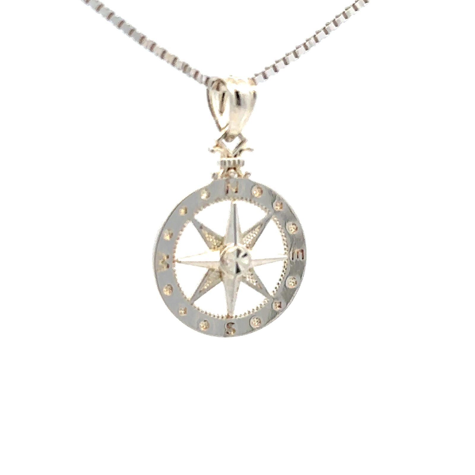 Sterling Silver Compass Rose Pendant/Charm (1/2 x 3/4 Inch)
