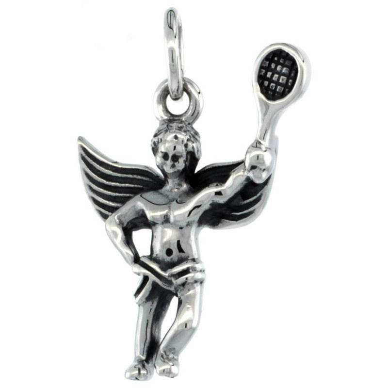 925 Sterling Silver Tennis Guardian Angel Pendant 7/8 (22mm) Inch Tall