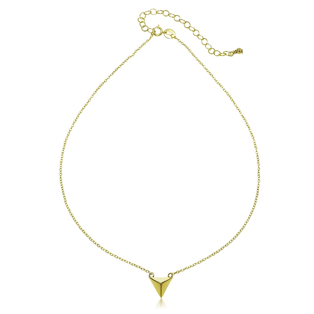 Yellow Gold Flash 925 Silver Polished Triangle Pyramid Dainty Choker Necklace