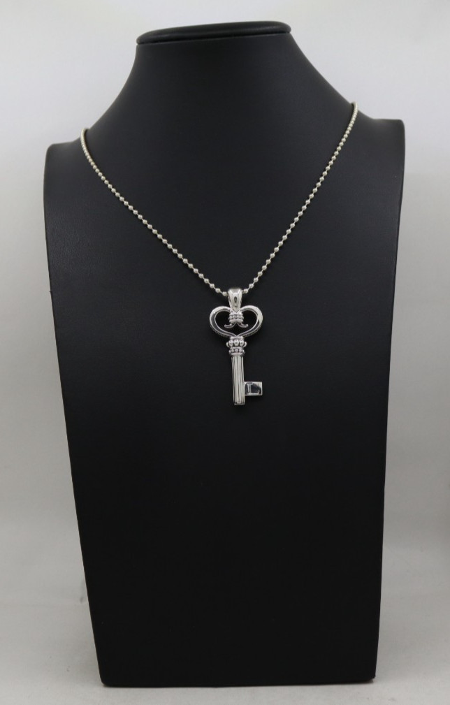 Lagos Caviar Sterling Silver Signature Key Pendant Beaded Necklace 34″ – 24G