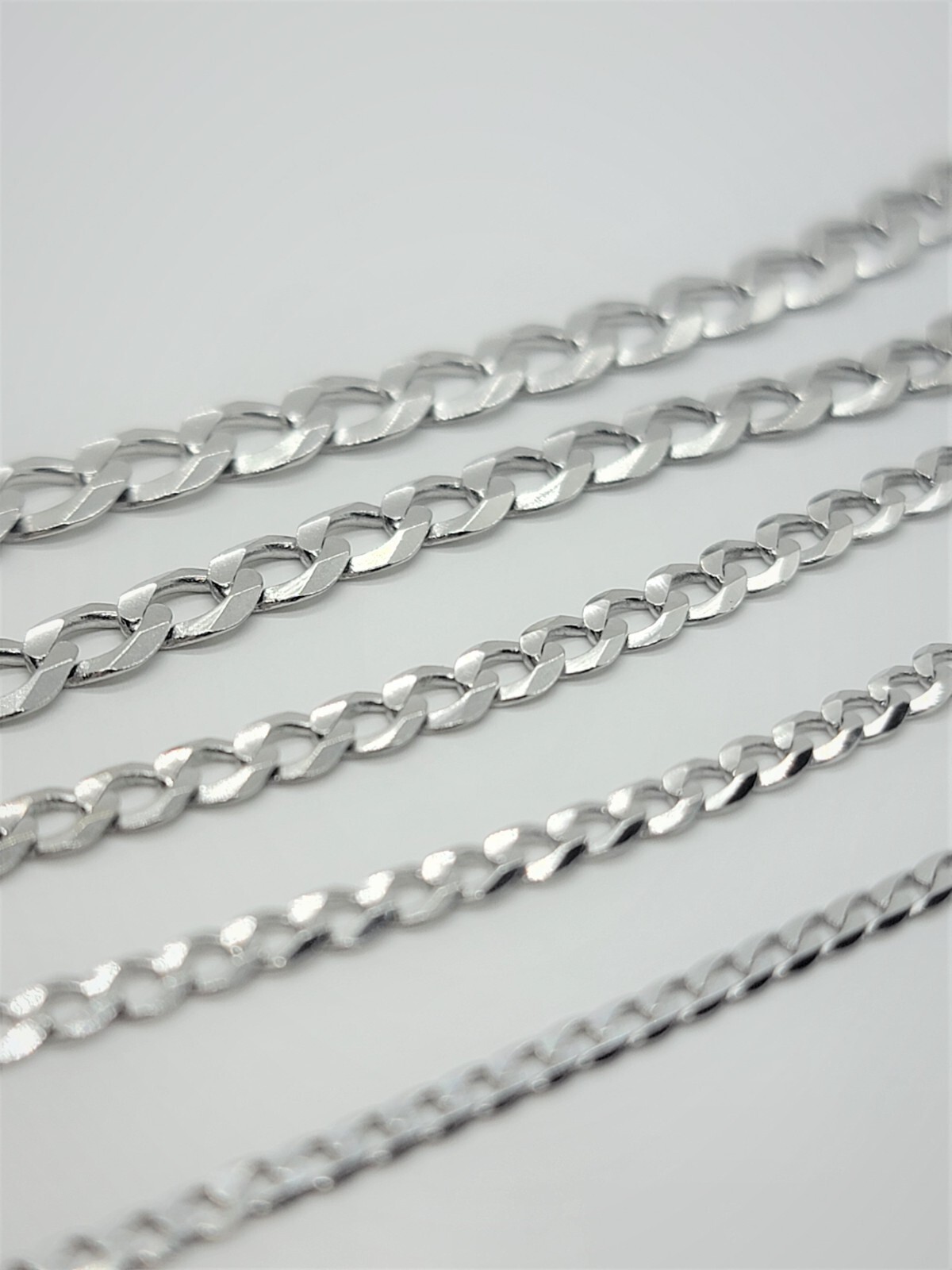 10K Solid Gold White Cuban Link Chain Bracelet Men Women 2mm – 5mm 7″ ~ 30″