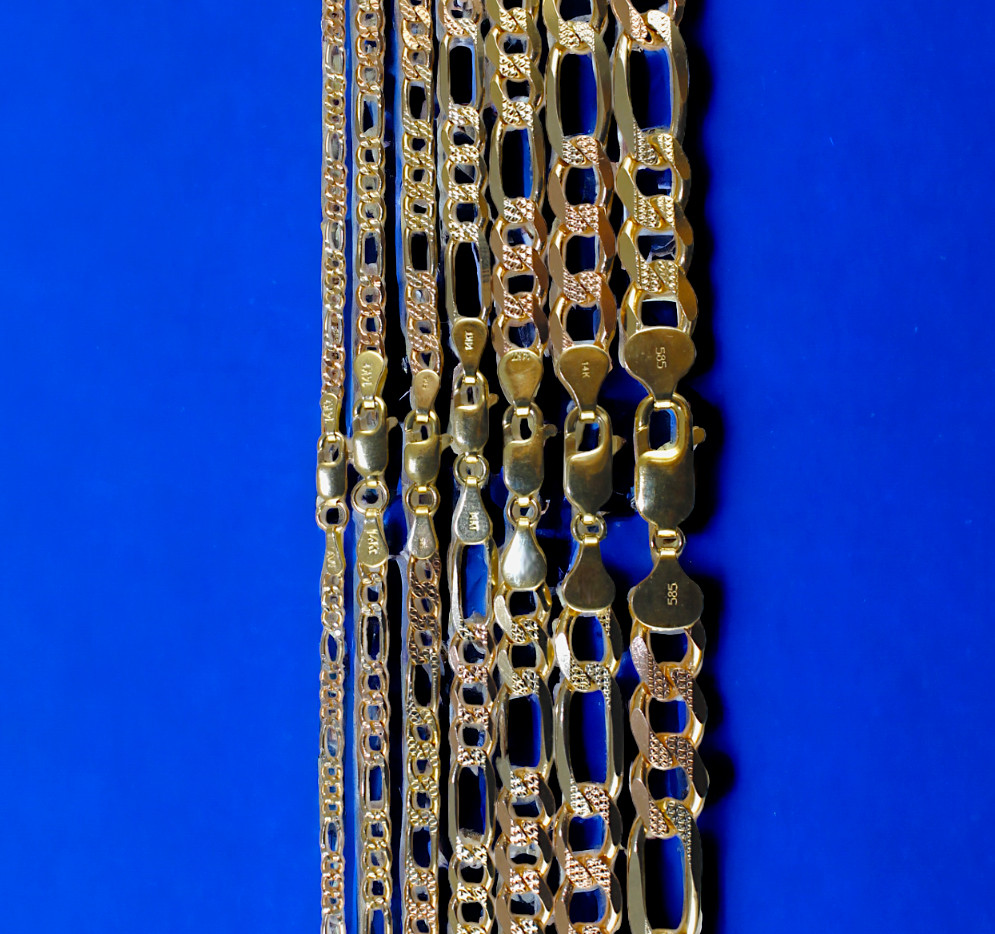 14K Tri Color Gold SOLID Figaro Necklace Bracelet Chain D/C 2mm-8.5mm 7″-30″