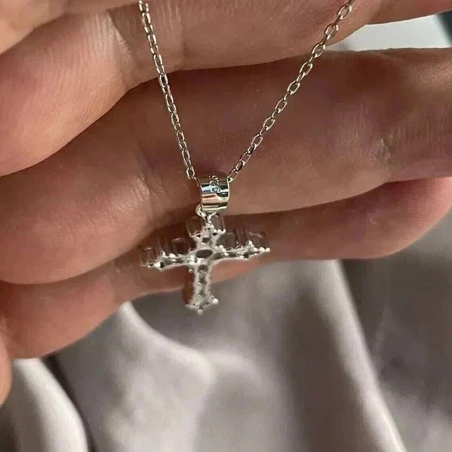 2Ct Round Cut Lab Created Diamond Cross Pendant Necklace 14K White Gold Plated