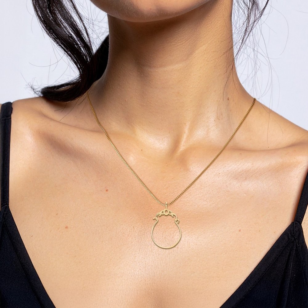 14K Solid Yellow Gold Extra Large Charm Holder Pendant Necklace 38mm 1-1/2 inch