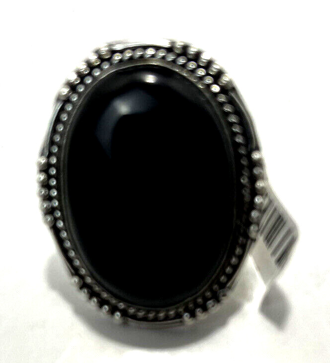 Black Onyx Ring Size 6 with Matching Pendant & Chain ~ German Silver