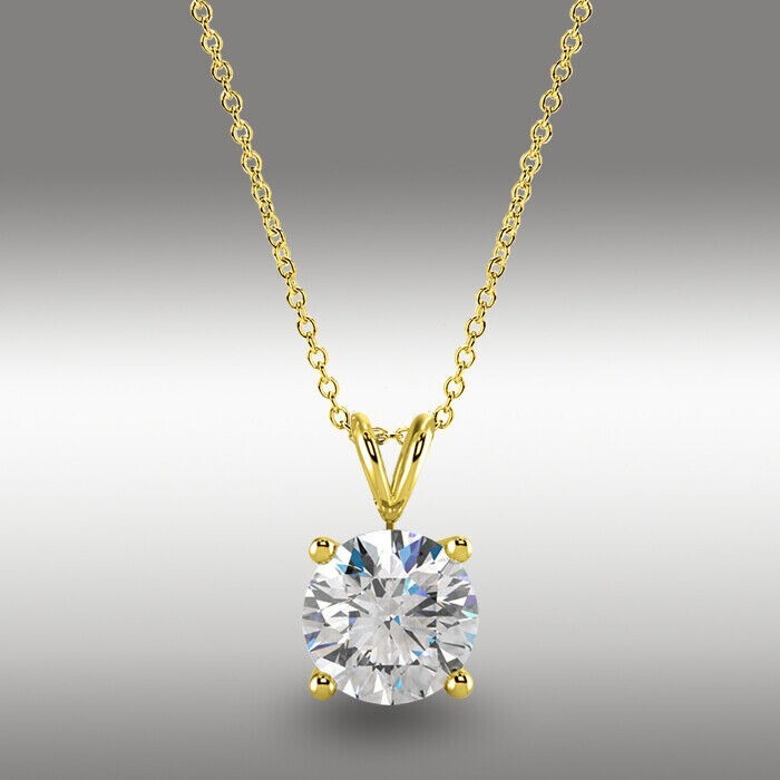 New 2 Ct Round Brilliant Cut GRA Moissanite Pendant Chain 14k Yellow Gold Plated