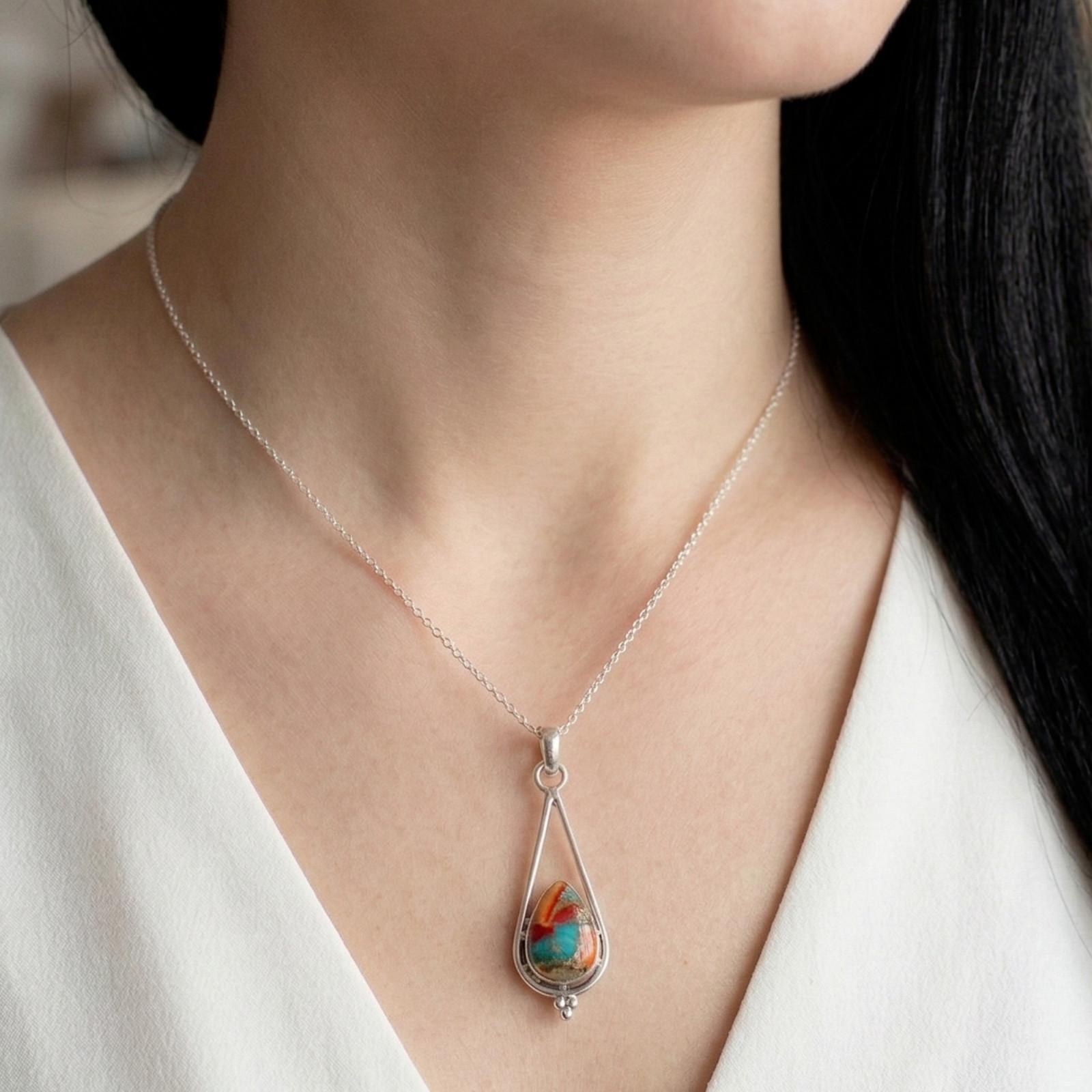 925 Sterling Silver Copper Turquoise Women Handmade Pendant