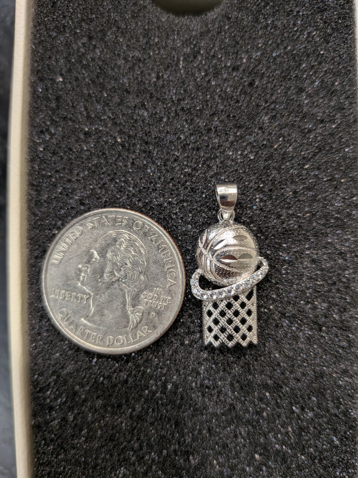 Basketball Hoop Pendant, Moissanite Stones, Solid 925 Sterling Silver Vvs1 D