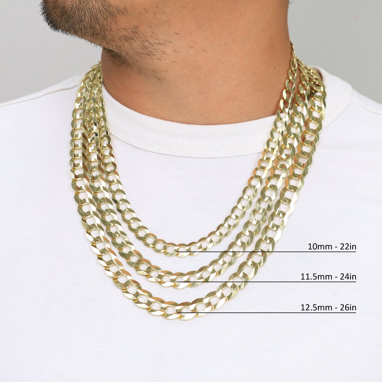 10K Yellow Gold Solid 2mm-12.5mm Cuban Curb Chain Link Pendant Necklace 16″- 30″