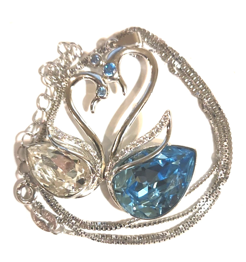 sterling silver 925 necklace aqua and clear inlays abstact heart design