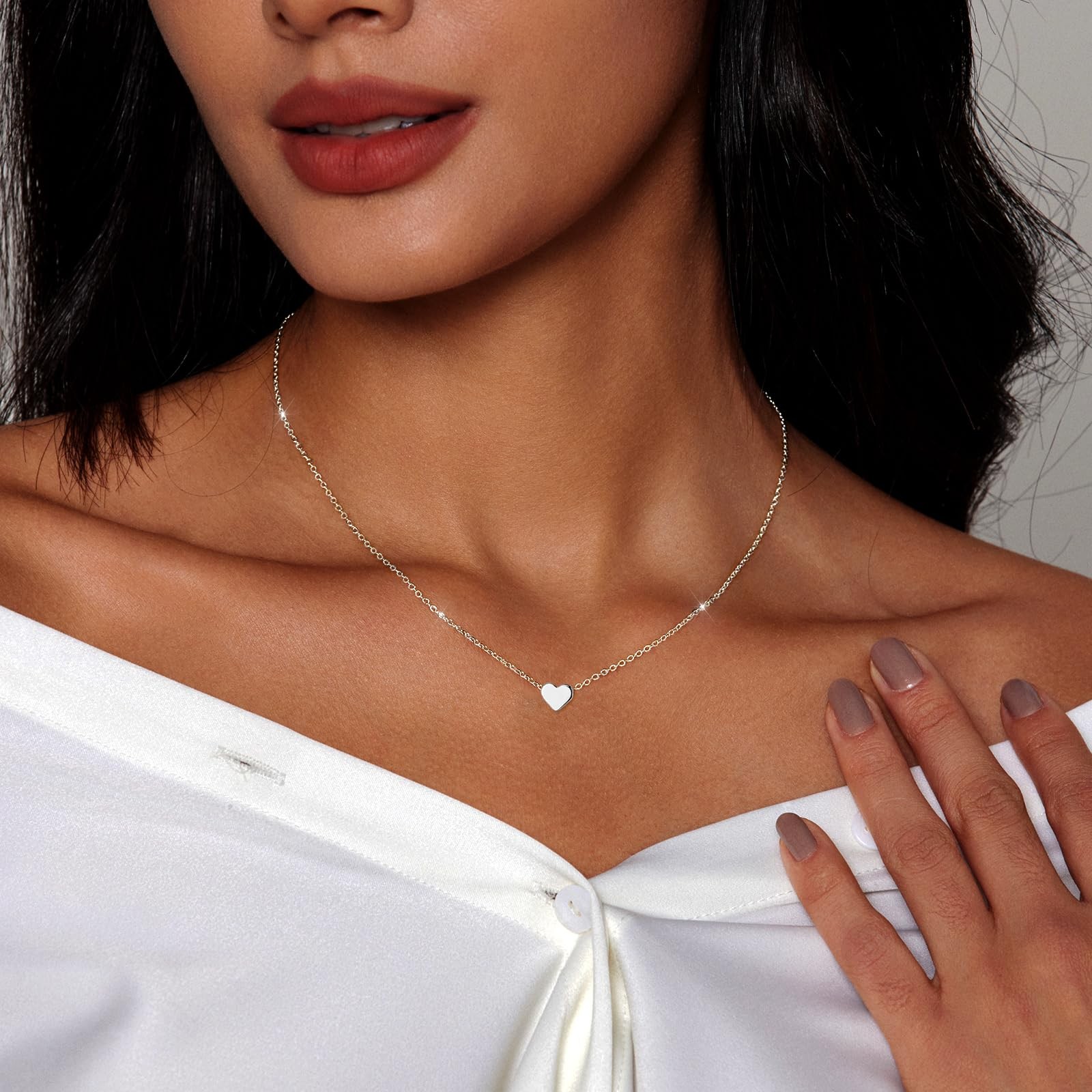 Tiny Heart Necklace Sterling Silver Dainty Cute Heart Choker Necklaces Simple He