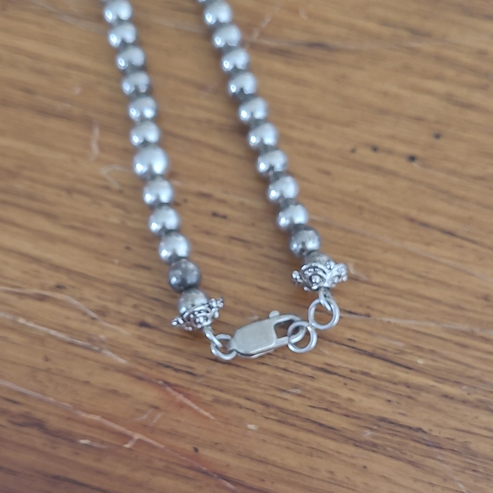 Vtg925 Sterling Silver Graduated Beaded Necklace Lobster Clasp Hallmarked 39gram