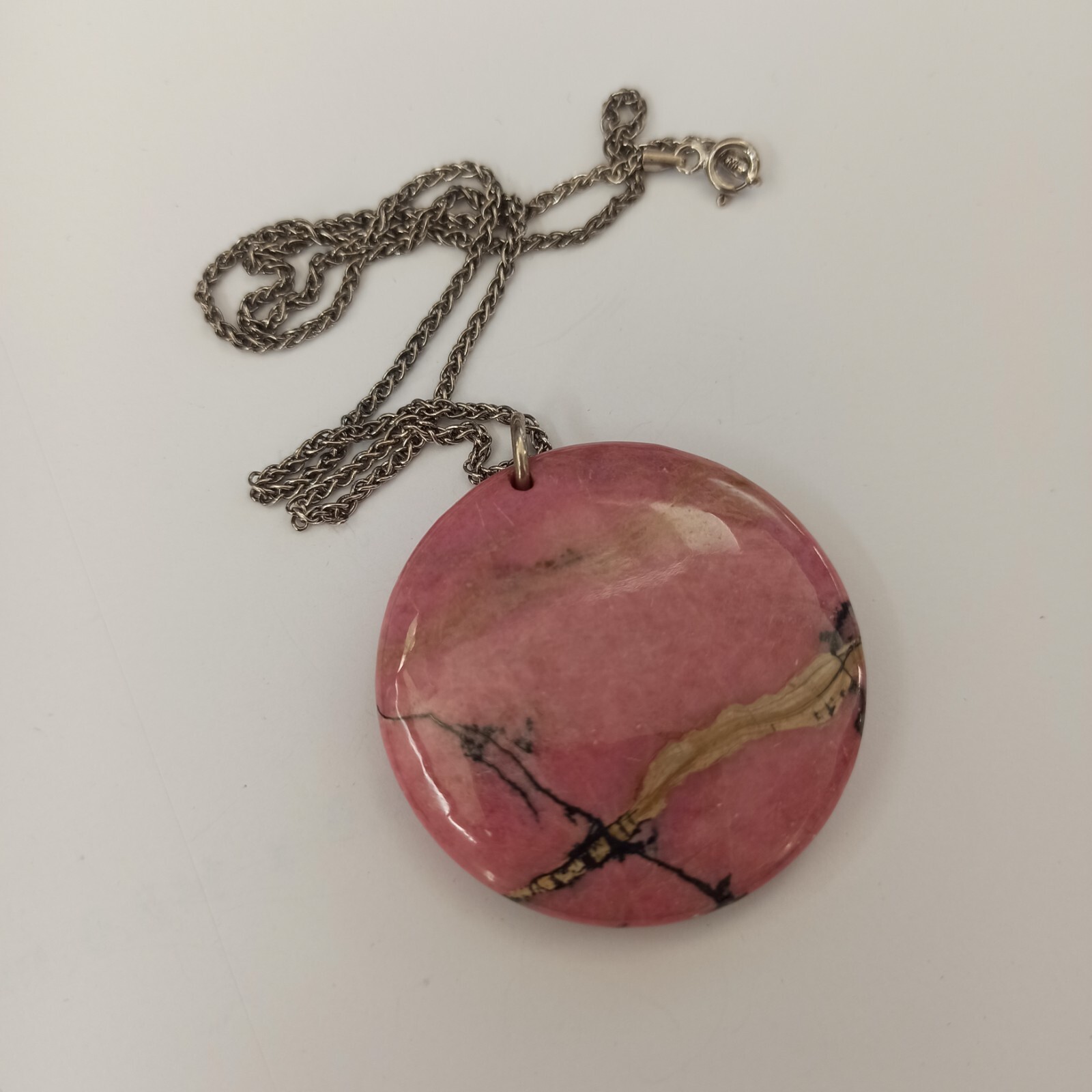 Natural Stone Pendant Sterling Silver Necklace Huge Natures Abstract Art Pink