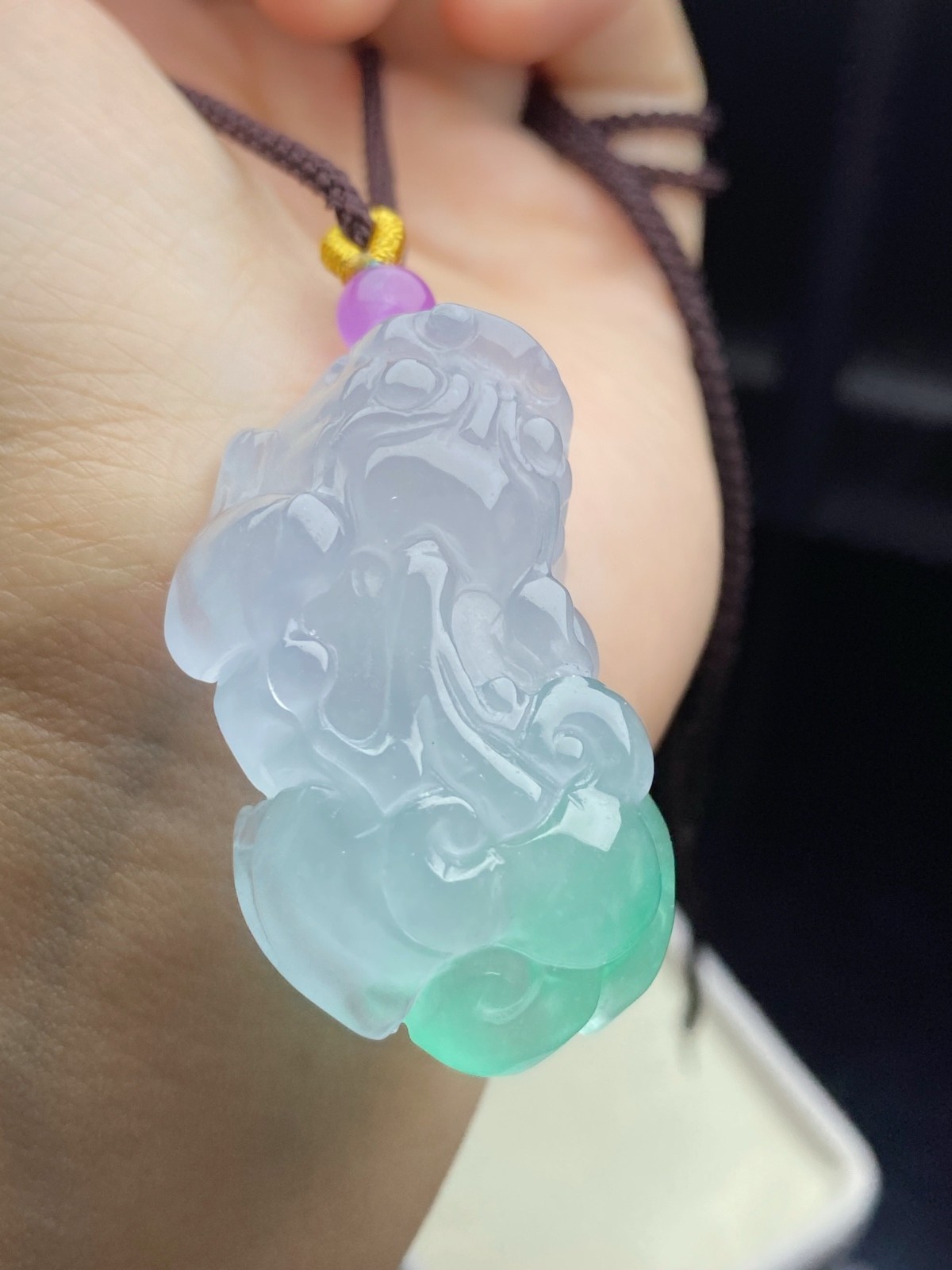 Natural Jadeite light Green Carved Pixiu Lucky Pendant +Necklace Amulet