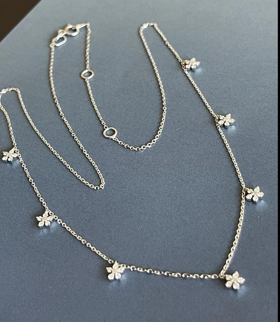0.35Ct Round Cut Lab Created Diamond Daisy Flower Necklace 14K White Gold Plated