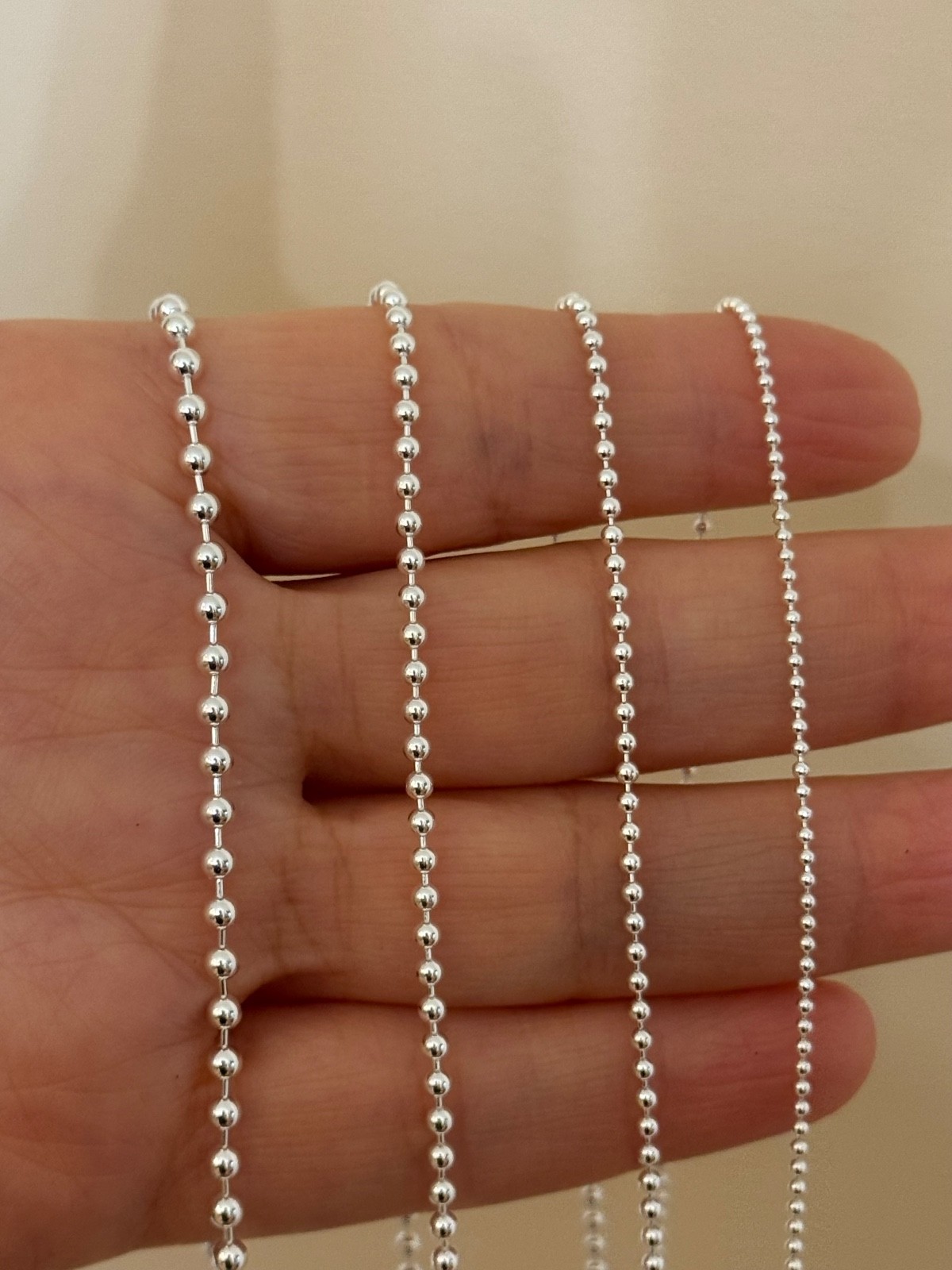 925 Sterling Silver Ball Beaded Chain Necklace High Polished
