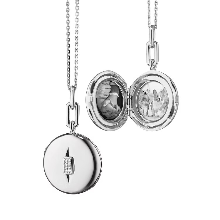 Monica Rich Kosann Necklace Round Locket with Diamonds on Sterling Silver 18”