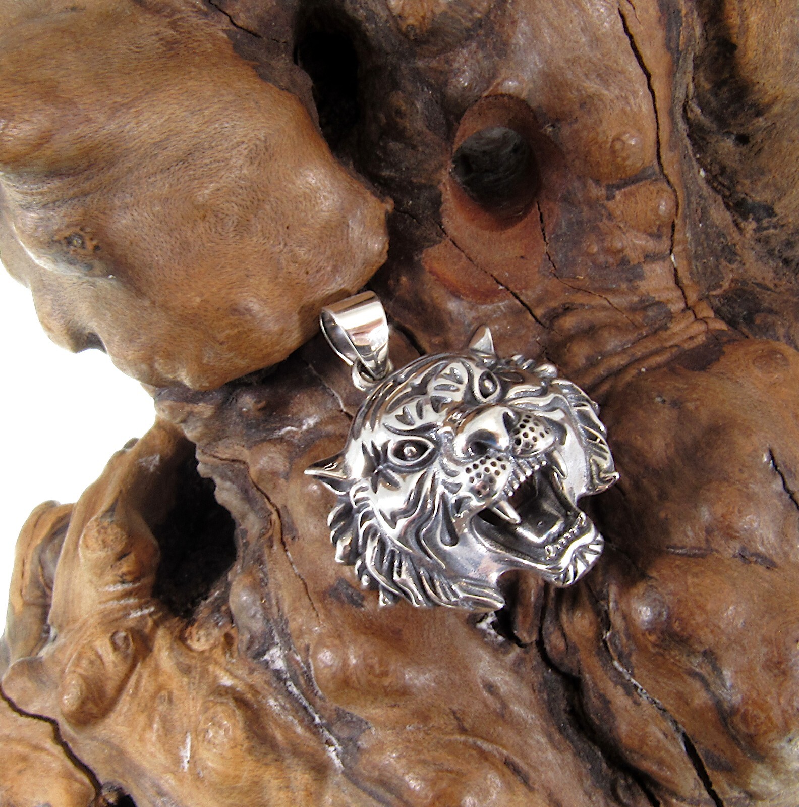 Solid 925 Sterling Silver Tiger Head Face Pendant, Spirit Animal Totem Jewelry