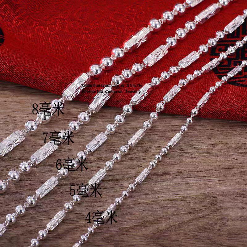 Solid S999 Fine Silver Chain 4mm-8mm Hexagon Tube Beads Link Necklace 16-26inch