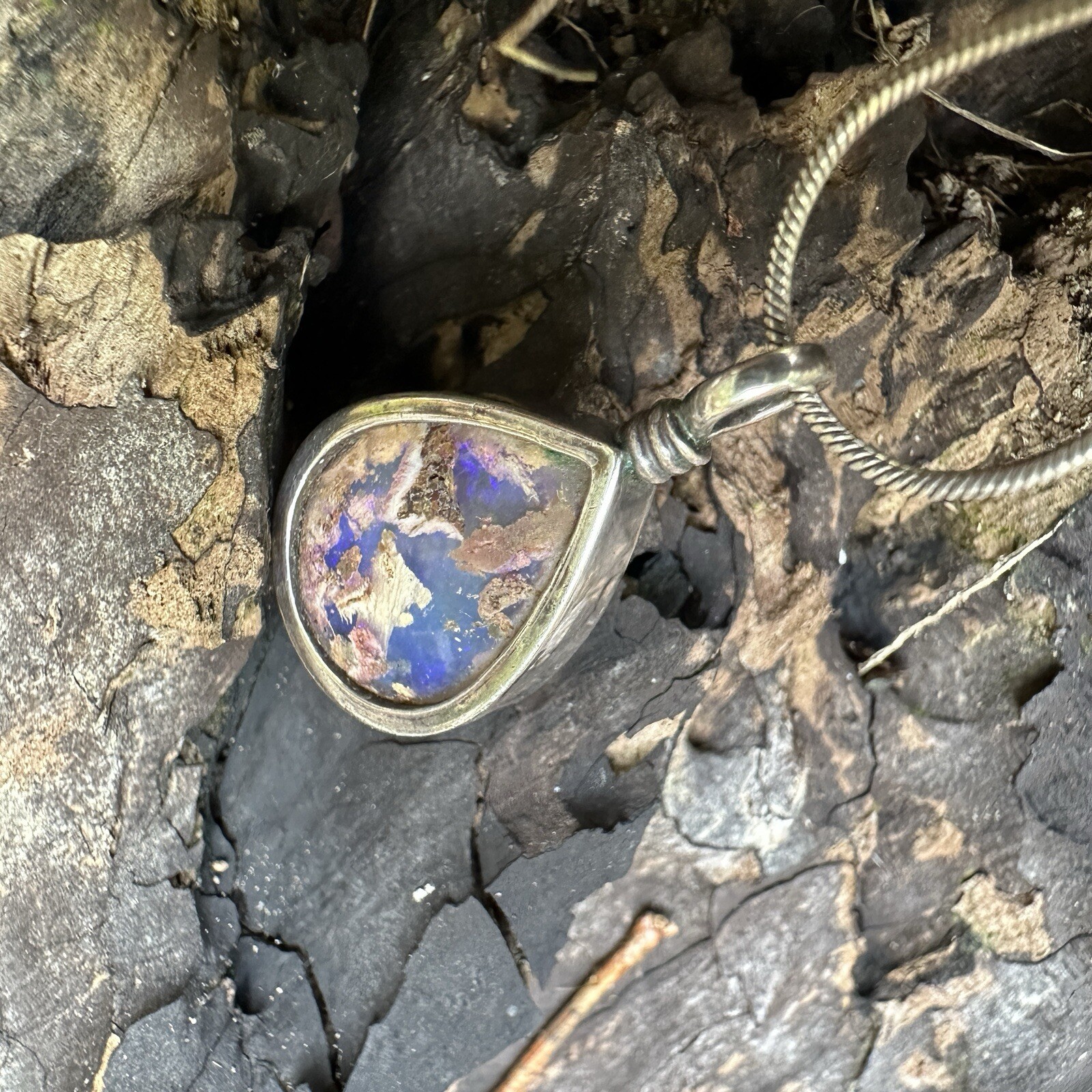 Natural Australian Boulder Opal Pendant Sterling Silver Necklace Micky Roof