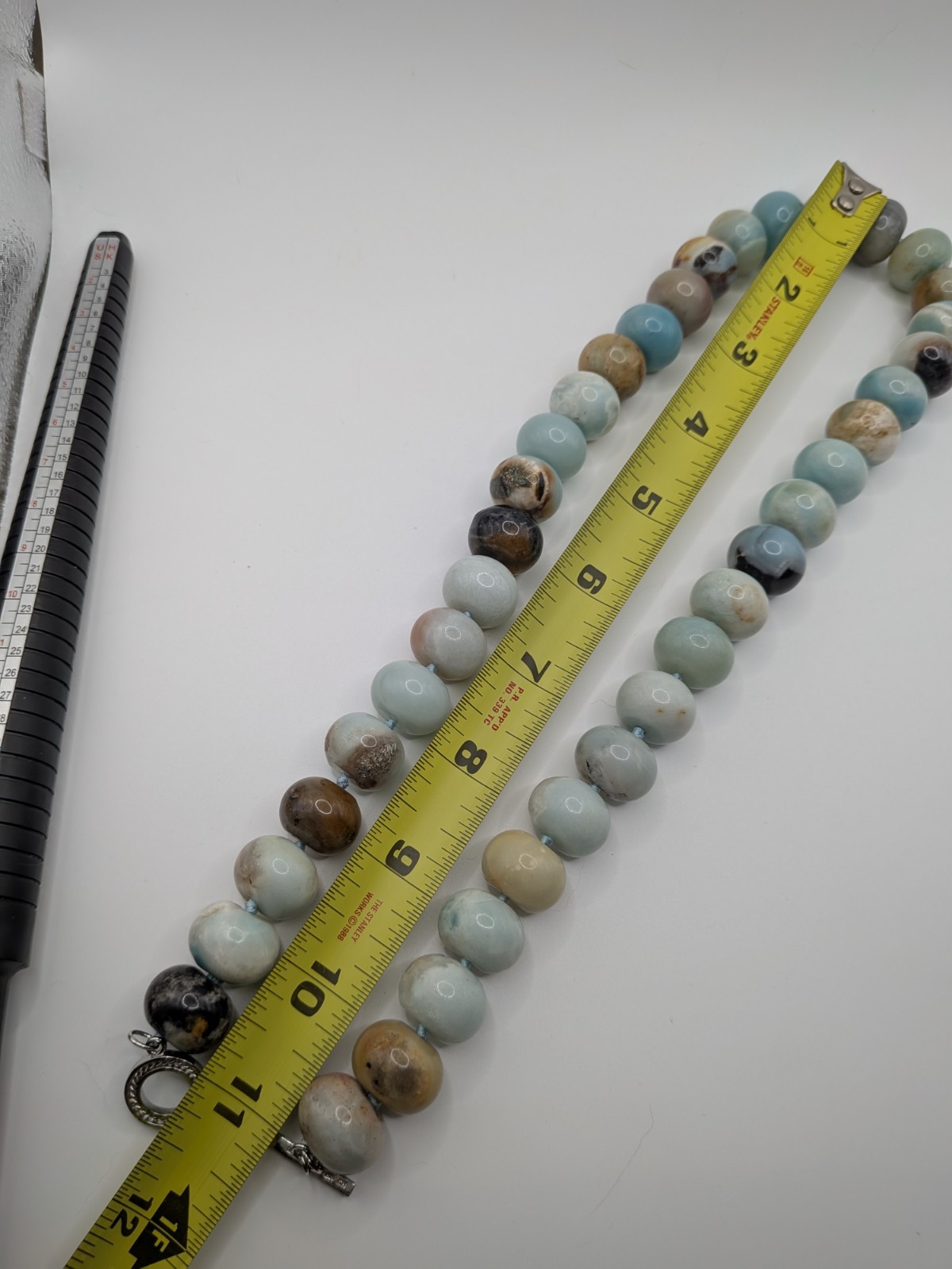 Lucas Lameth LUC Amazonite Beaded Necklace 925 Sterling Silver Clasp Statement