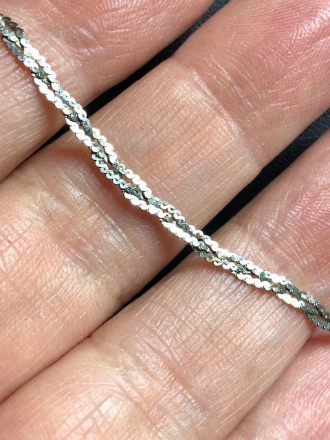 B3381 Italian Sterling Silver braided Sparkle Chain Necklace 22″ 4.9g