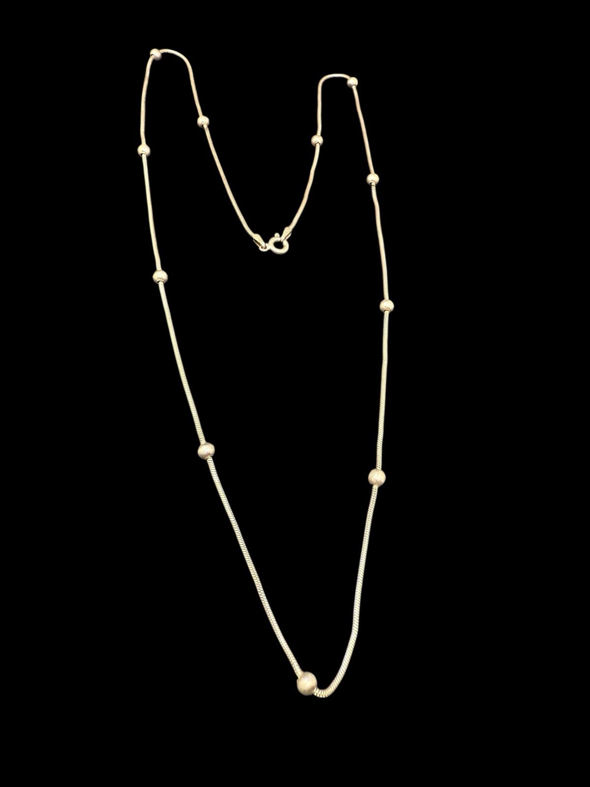 Sterling Silver 925 Round Ball Bead Station Chain Italy 24” Necklace