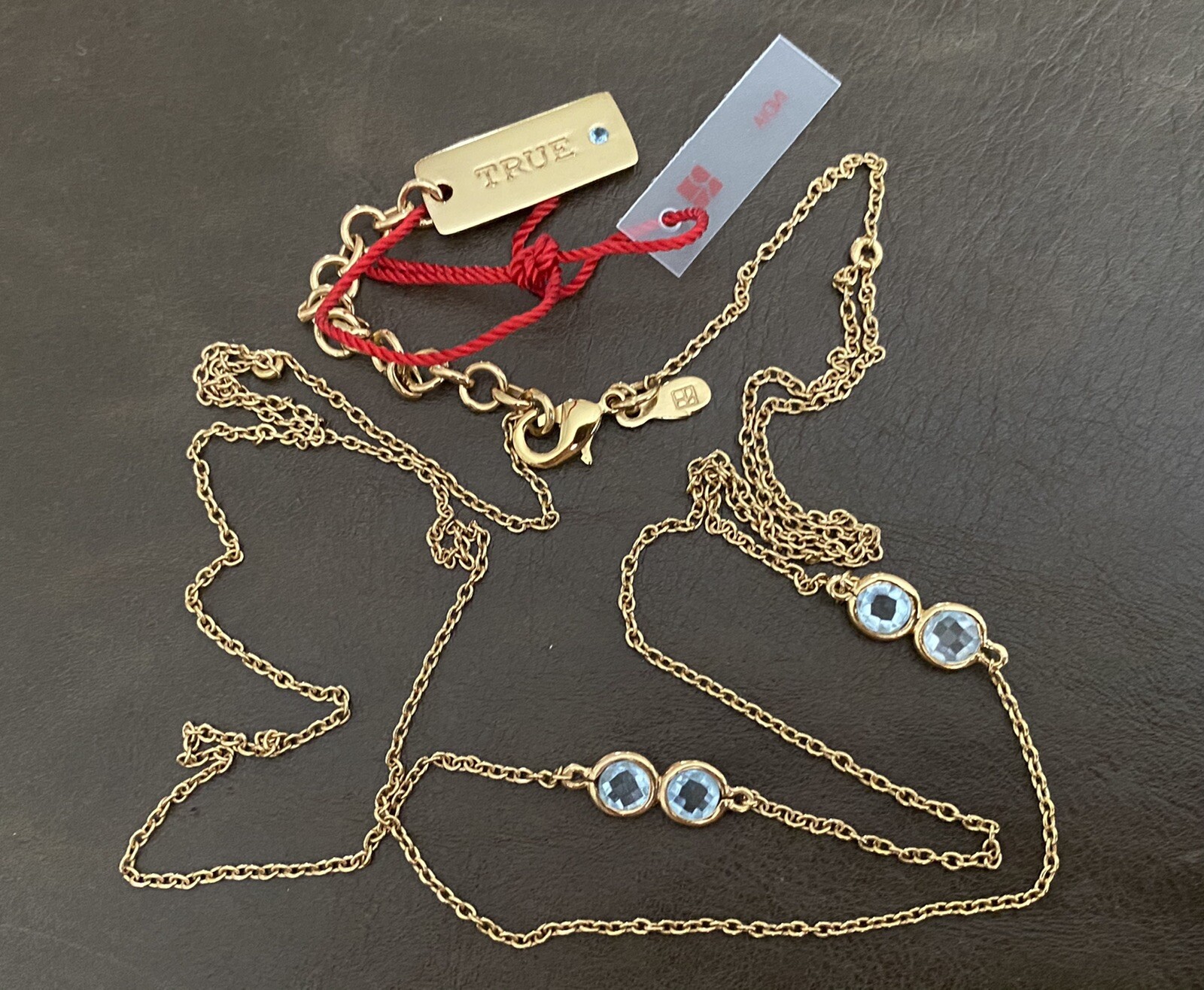 NWT SIGNED TRUE GOLD PLATED OVER STERLING BLUE SKY TOPAZ NECKLACE 16.5″-19.5″ In