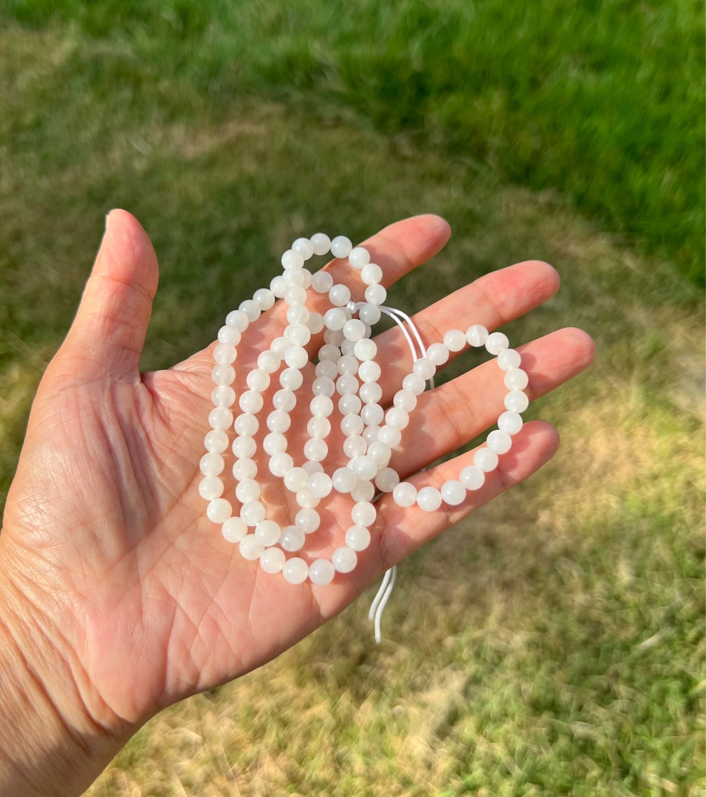 White Transparent Nephrite Jade 6mm Bead 24″ Necklace H400 5