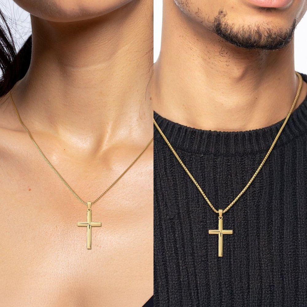 10K Solid Yellow Gold Extra Large Cross Pendant Necklace 39mm 1-1/2 inch