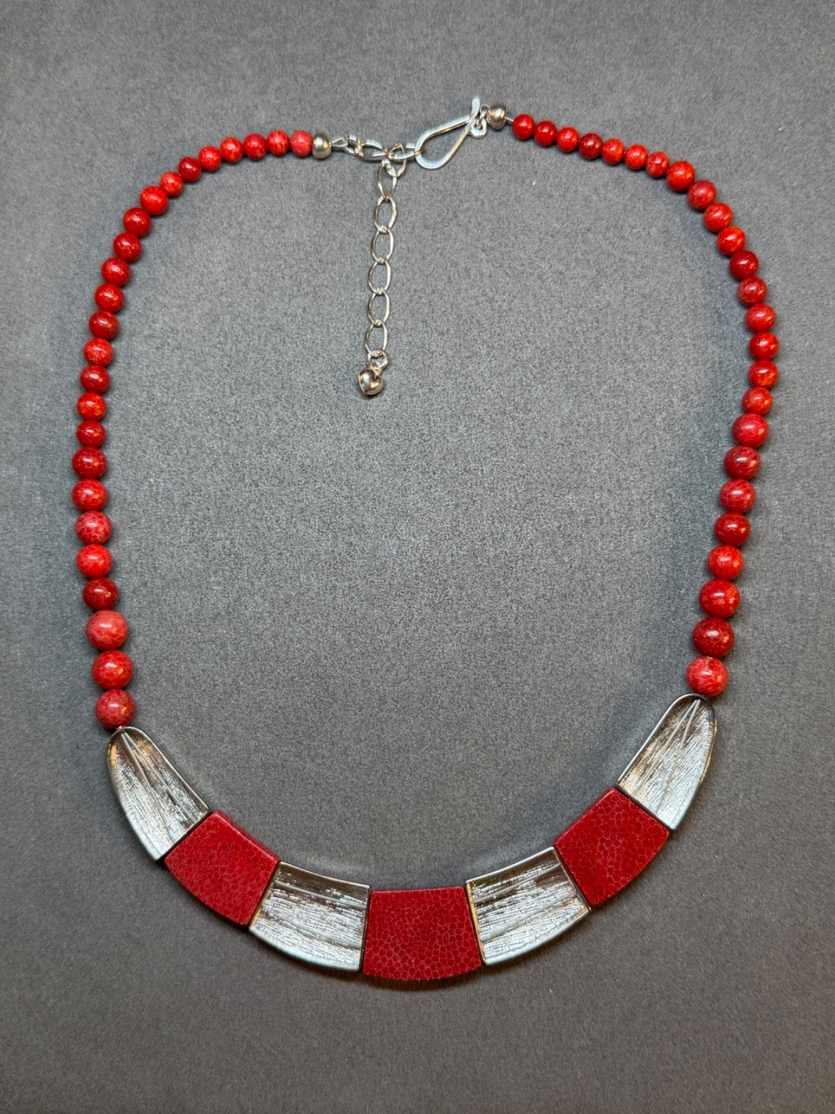 JAY KING Colors of Coral Hand Carved Sterling Silver Necklace Red Coral 18-21 in